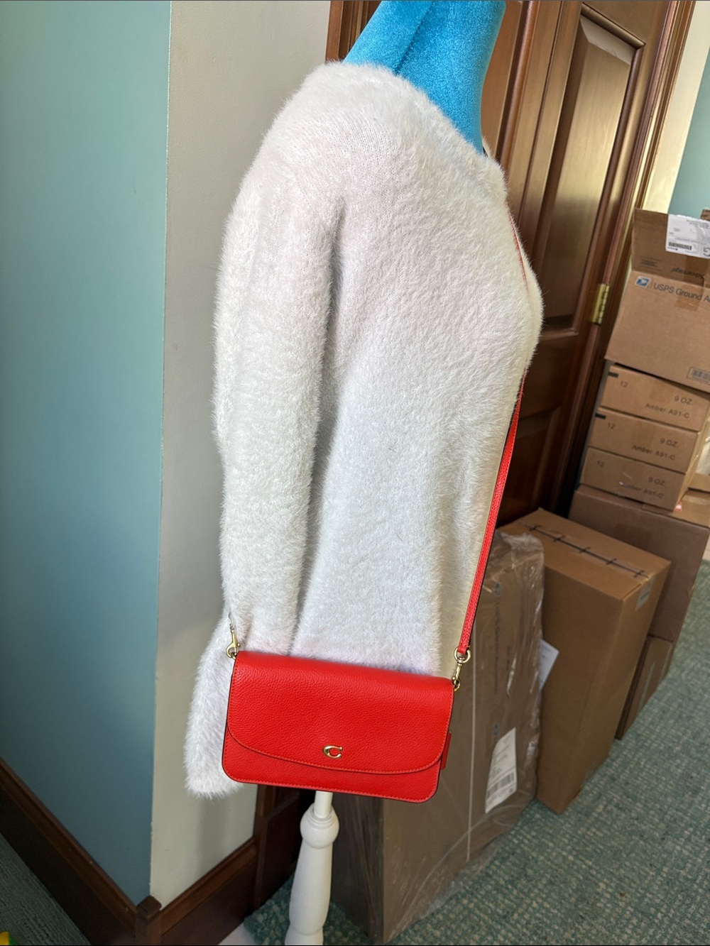 Coach Hayden Leather Crossbody bag Clutch Orange  exterior slip pocket  like new - Picture 3 of 15